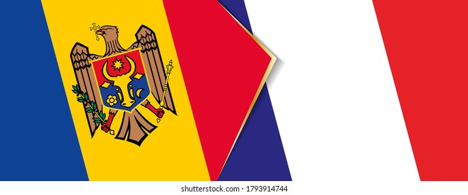 Moldova and France flags, two vector flags symbol of relationship or confrontation.