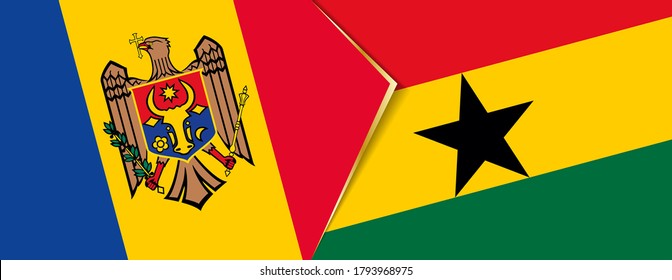 Moldova and Ghana flags, two vector flags symbol of relationship or confrontation.