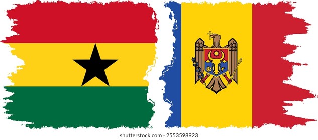 Moldova and Ghana grunge flags connection, vector