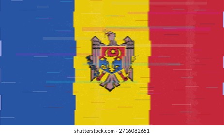 Moldavia Vector Video de bandera de falla, distorsión dividida RGB, ilustración de marco abstracto digital