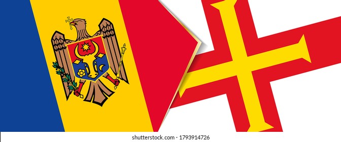 Moldova and Guernsey flags, two vector flags symbol of relationship or confrontation.