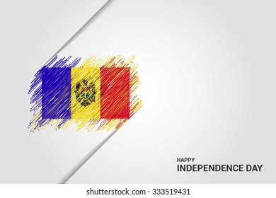 Moldova Happy independence day scribble flag. Hand drawn Country flag on Gray crumbled paper. vintage background wallpaper vector illustration.