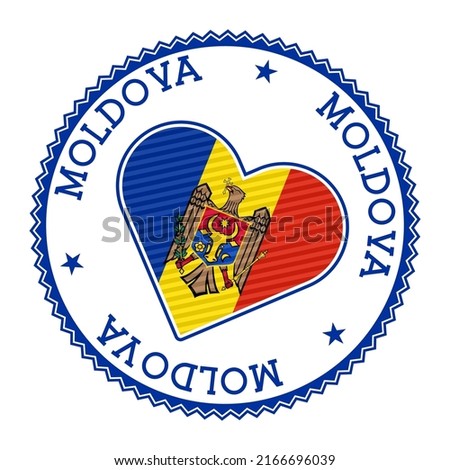 Moldova heart badge vector logo with the Moldovan flag and coat of arms, a symbol of national pride.