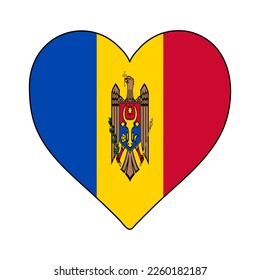 Moldova Heart Shape Flag. Love Moldova. Visit Moldova. Eastern Europe. Europe. European Union. Vector Illustration Graphic Design.