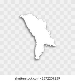 Moldova high detailed vector representation of country silhouette. White color on transparent background with dropped shadow. For educational, decorative, or informational use.