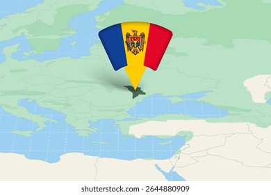 Moldávia Destacado no Mapa da Europa com Ícone de Bandeira. Design detalhado do vetor.