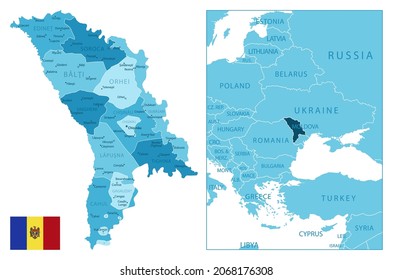 Moldova - highly detailed blue map. Vector illustration