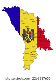 Moldova highly detailed political map with national flag.