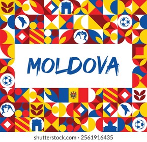 Moldova Independence Day abstract banner design with flag and map. Flag color theme geometric pattern retro modern Illustration design