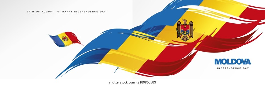 Moldova Independence day, abstract hand drawn flag of Moldova, two fold flyer, white background banner