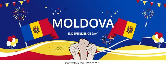 Moldova Independence Day modern greeting banner. 27 August Happy National Day. Festive horizontal templates in flag colors, great for carnival event, poster, tourism campaign, and holiday sale