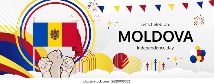 Moldova Independence Day modern greeting banner. 27 August Happy National Day. Festive horizontal templates in flag colors, great for carnival event, poster, tourism campaign, and holiday sale