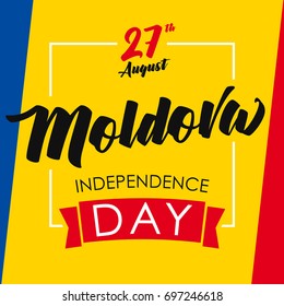 Moldova Independence Day vector concept background with national flag colors and greeting text. Moldova Independence Day greeting card