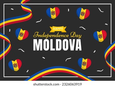 Moldova Independence Day Vector Illustration on August 27 with Waving Flag in National Holiday Flat Cartoon Hand Drawn Background Templates