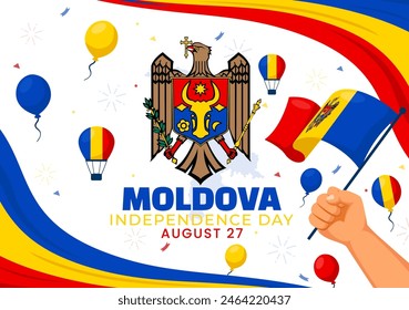 Moldova Independence Day Vector Illustration for August 27 featuring a Waving Flag in a National Holiday Flat Cartoon Style Background