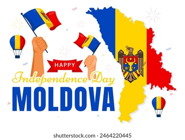 Moldova Independence Day Vector Illustration for August 27 featuring a Waving Flag in a National Holiday Flat Cartoon Style Background