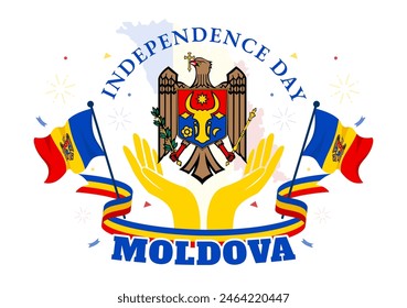 Moldova Independence Day Vector Illustration for August 27 featuring a Waving Flag in a National Holiday Flat Cartoon Style Background