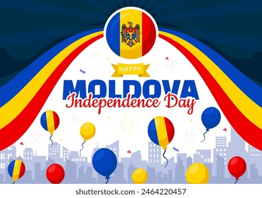 Moldova Independence Day Vector Illustration for August 27 featuring a Waving Flag in a National Holiday Flat Cartoon Style Background