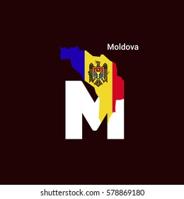 Moldova Initial Letter Country with Map and Flag Vector