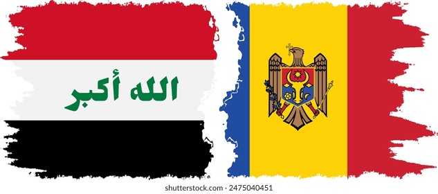 Moldova and Iraq grunge flags connection, vector