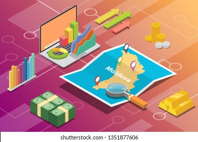 moldova isometric business economy growth country with map and finance condition - vector