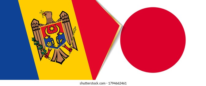 Moldova and Japan flags, two vector flags symbol of relationship or confrontation.