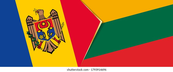 Moldova and Lithuania flags, two vector flags symbol of relationship or confrontation.