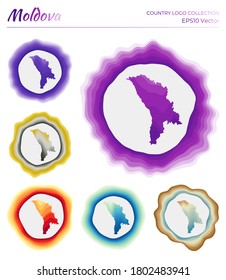 Moldova logo collection. Colorful logo of the country. Unique layered dynamic frames around Moldova border shape. Vector illustration.