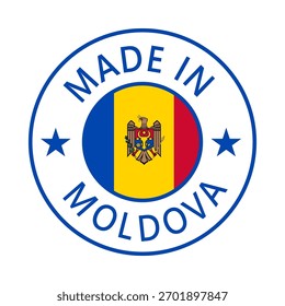 Moldavia Hecho en sello en círculo con Plantilla de Vector de la bandera sobre fondo blanco