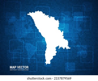 Mapa de Moldavia con textura abstracta de tablero de píxeles con tecnología de fondo azul.