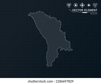 Moldova map of black digital frame HUD, GUI, UI interface technology radar vector.