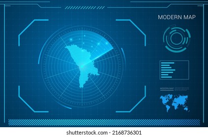 Moldawien Karte des blauen digitalen Bildradars Vektor HUD, GUI, Benutzeroberfläche.