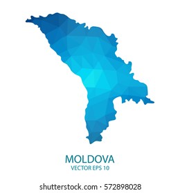 Moldova map - blue geometric rumpled triangular low poly style gradient graphic background , polygonal design for your . Vector illustration eps 10.