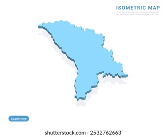 Moldova map blue on white background with isometric vector.