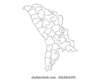 moldova map with country borders, thin black outline on white background. High detailed vector map with counties/regions/states - moldova. contour, shape, outline, on white.