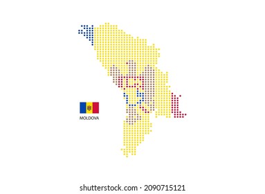 Diseño de mapas de Moldavia por color de la bandera de Moldavia en forma de círculo, Fondo blanco con bandera de Moldavia.