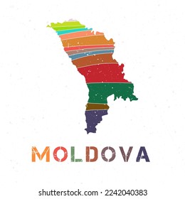 Diseño de mapas de Moldavia. Forma del país con bellas olas geométricas y textura de grunge. Potente ilustración vectorial.