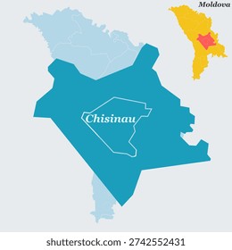 Chișinău Moldova Map and Flag - Capital City, Bâc River and Nativity Cathedral Vector Outline
