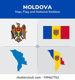  Moldova Map, Flag and National Emblem 