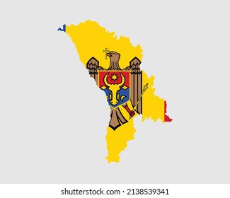 Moldova Map Flag. Map of the Republic of Moldova with the Moldovan country banner. Vector Illustration.