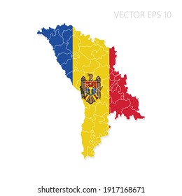 Moldova map with flag and shadow isolated on white background. Vector illustration EPS10.