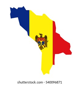 Moldova map and flag in white background