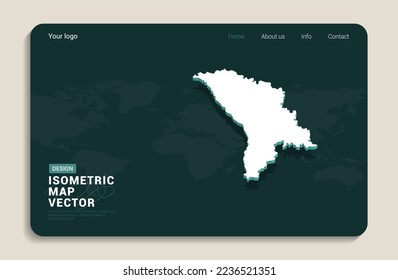 Moldova map green background with isometric vector. Web banner layout template.
