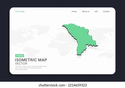 Moldova map green on white background with isometric vector.
