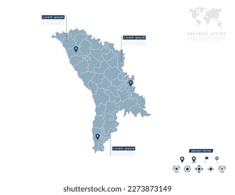 Moldova map of infographic blue Navigator pin location checking communication information plan position.