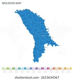 Moldova Map - Infographic detailed map with regions and cities of the country. Vector illustration EPS10.
