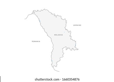 Moldova map isolated on white background. Vector thin line border map.