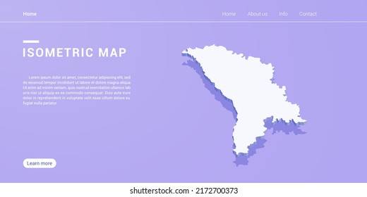 Moldova map of isometric purple vector illustration. Web banner layout template.