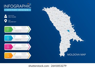 Moldova map with location pointer marks. High detailed country map with division, cities and capital infographic template. Vector illustration EPS10