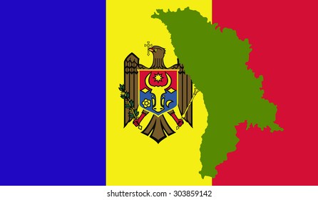Moldova map on a flag background